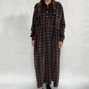 90's Jones of New York plaid velour dress
